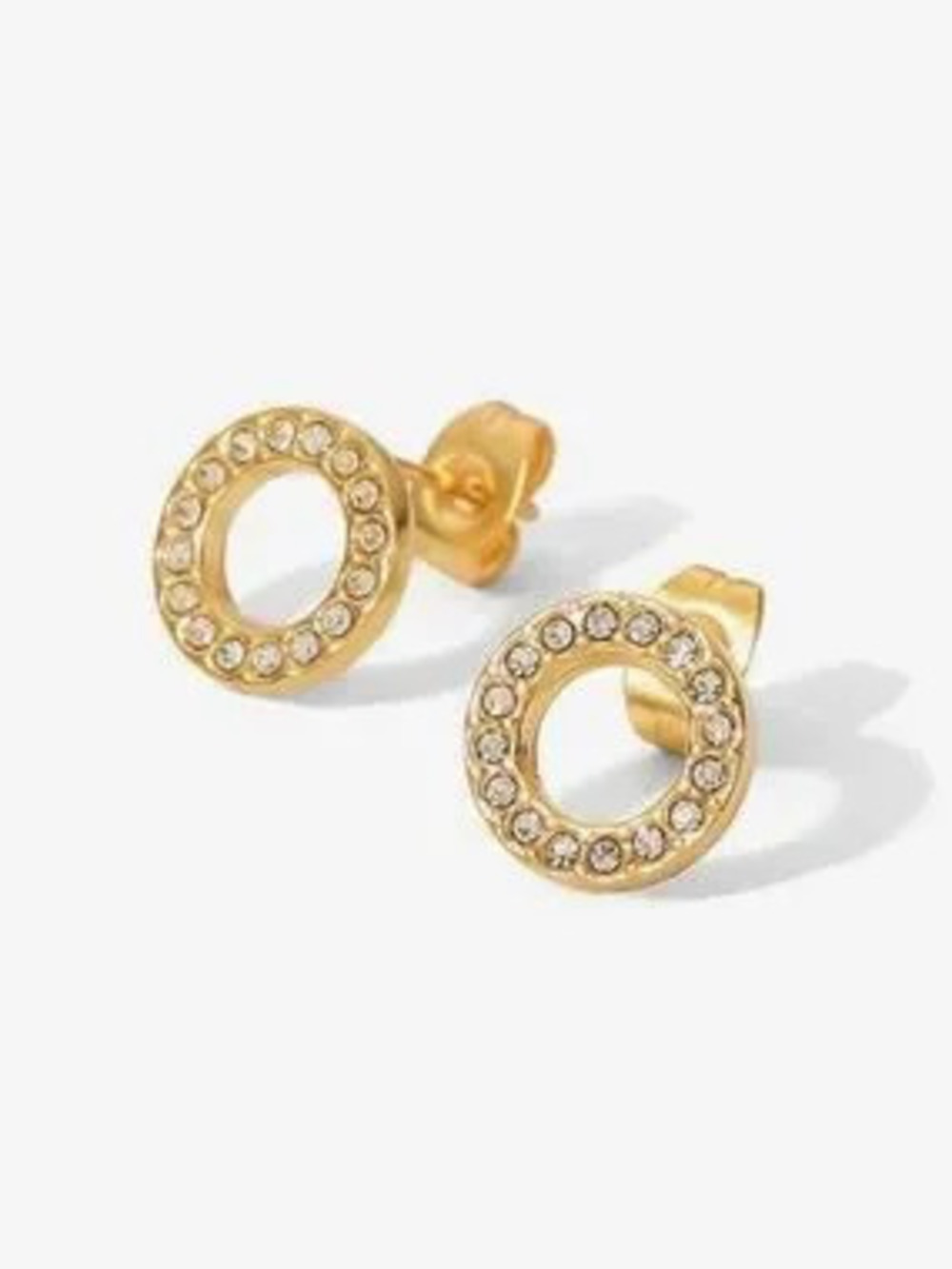 Gold Open Circle Crystal Stud Earrings (7567)